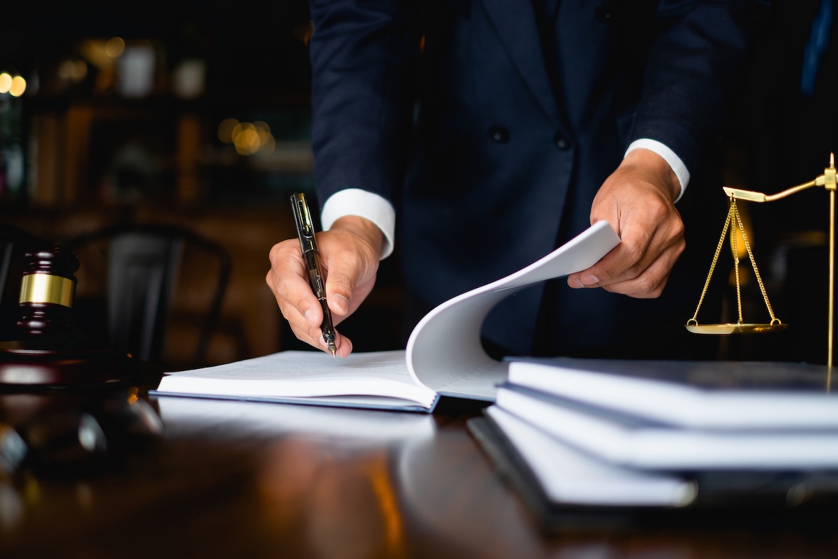 Lawyer working on desk in office
