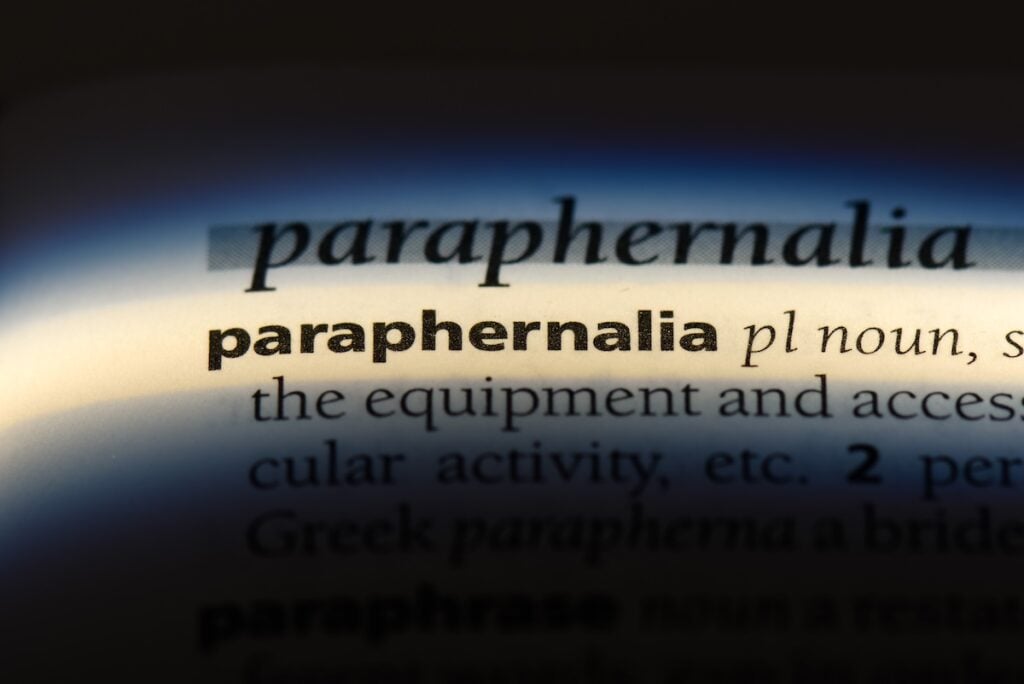 paraphernalia word in a dictionary. paraphernalia concept.