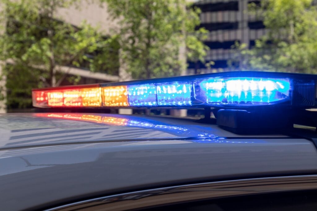 Police light bar illuminated